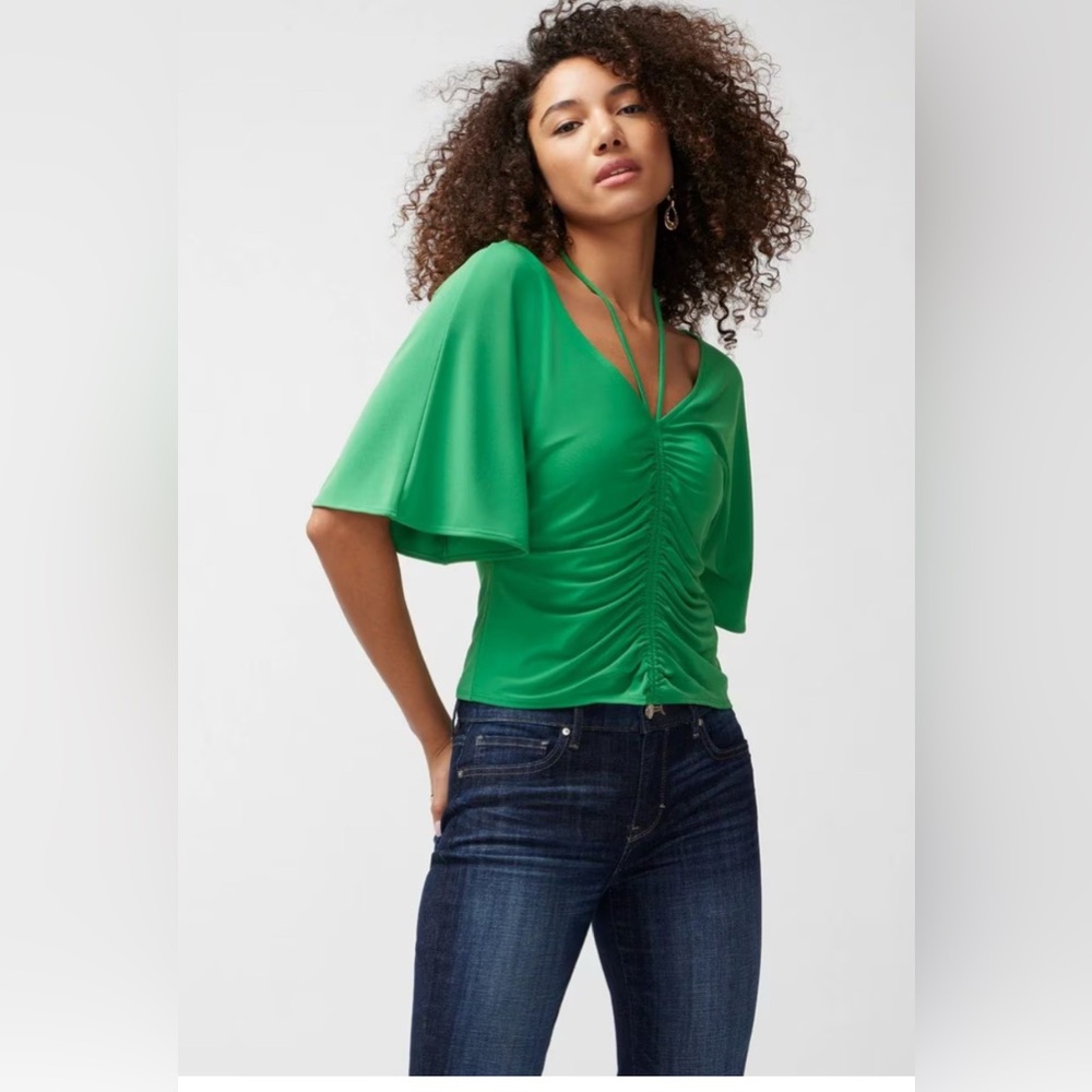 White House Black Market Green Ruched Blouse